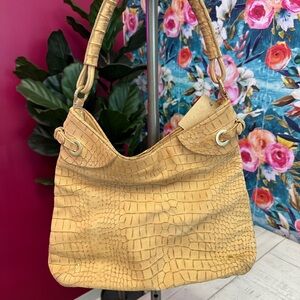 Adrienne Vittadini Tan Crocodile-Embossed Hobo Bag
